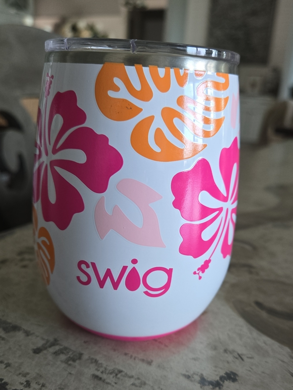Swig Life 12 oz. Insulated Wine Tumbler - White with Pink & Orange Floral, NWOT